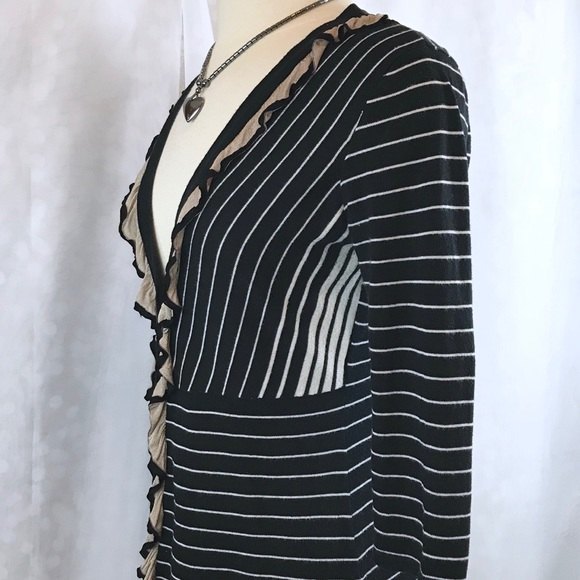 Cabi “The Flirt“ Striped Ruffle Career Work Cardigan Size S - Picture 5 of 6